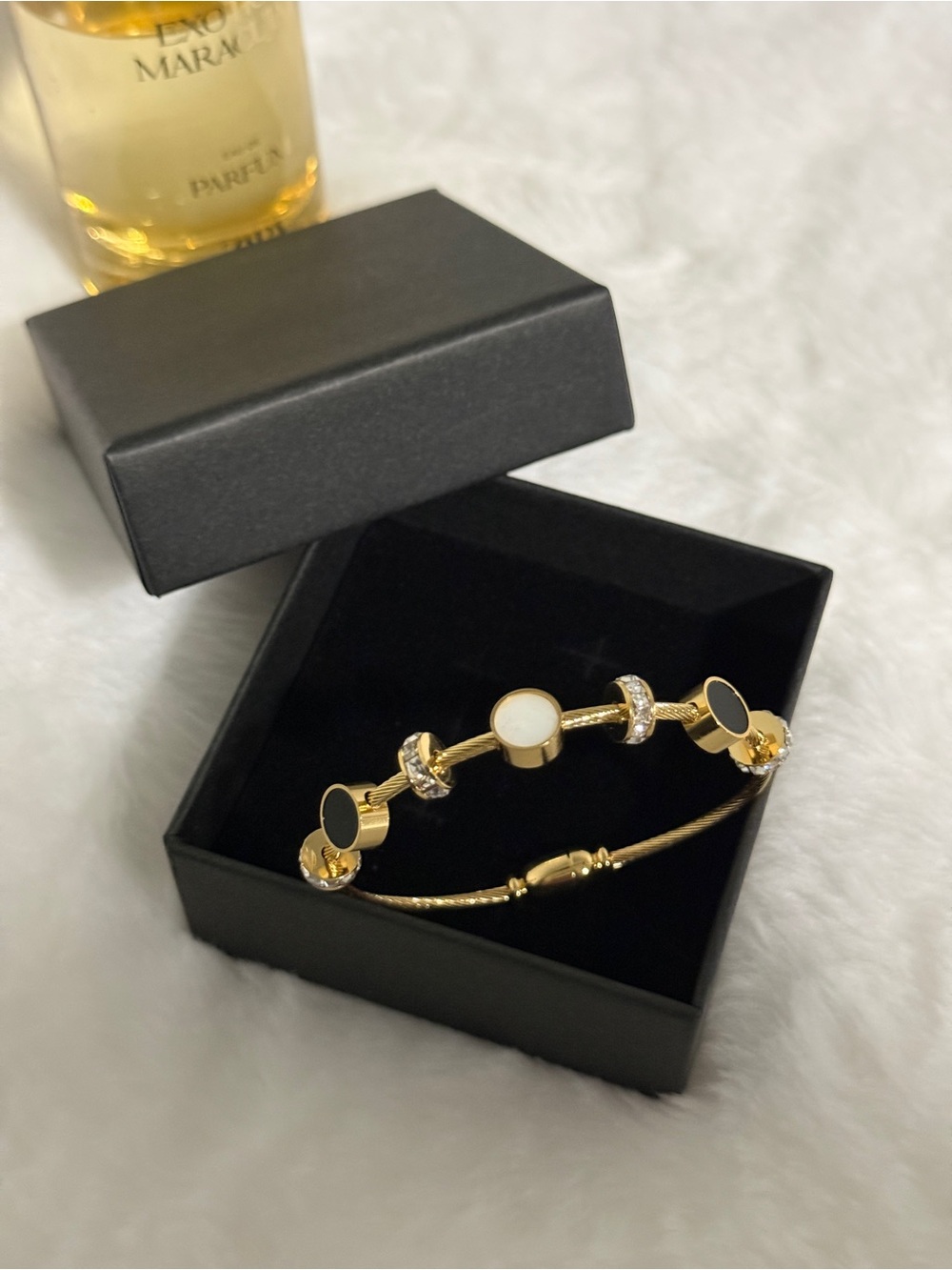 Gold Tone Women’s Bracelet with Black and White Accents